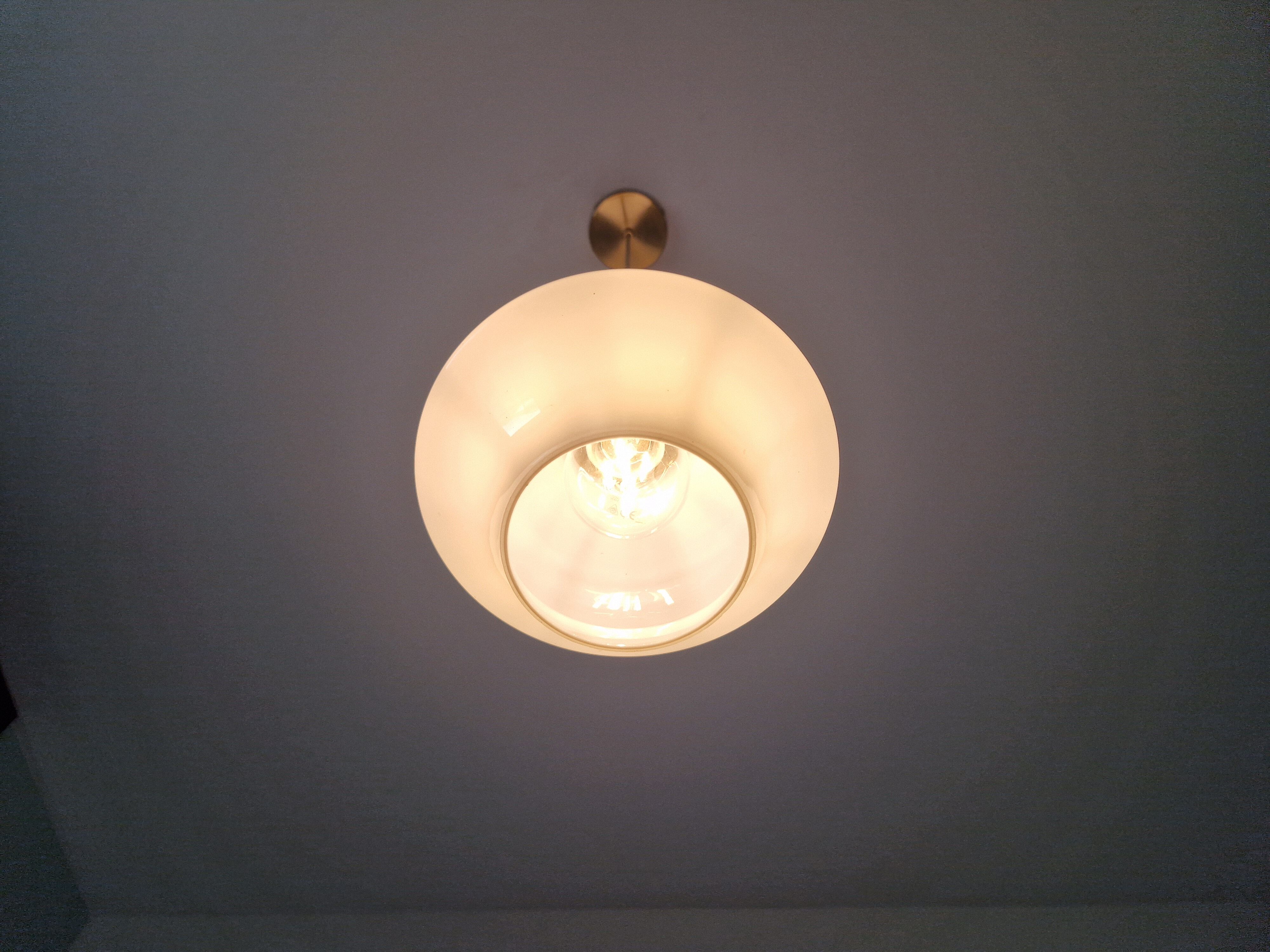 Art deco suspension opaline white and brass