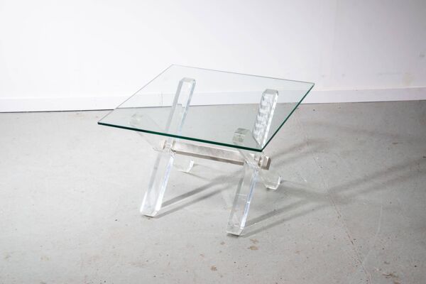 Table d'appoint en verre, Lucite et laiton