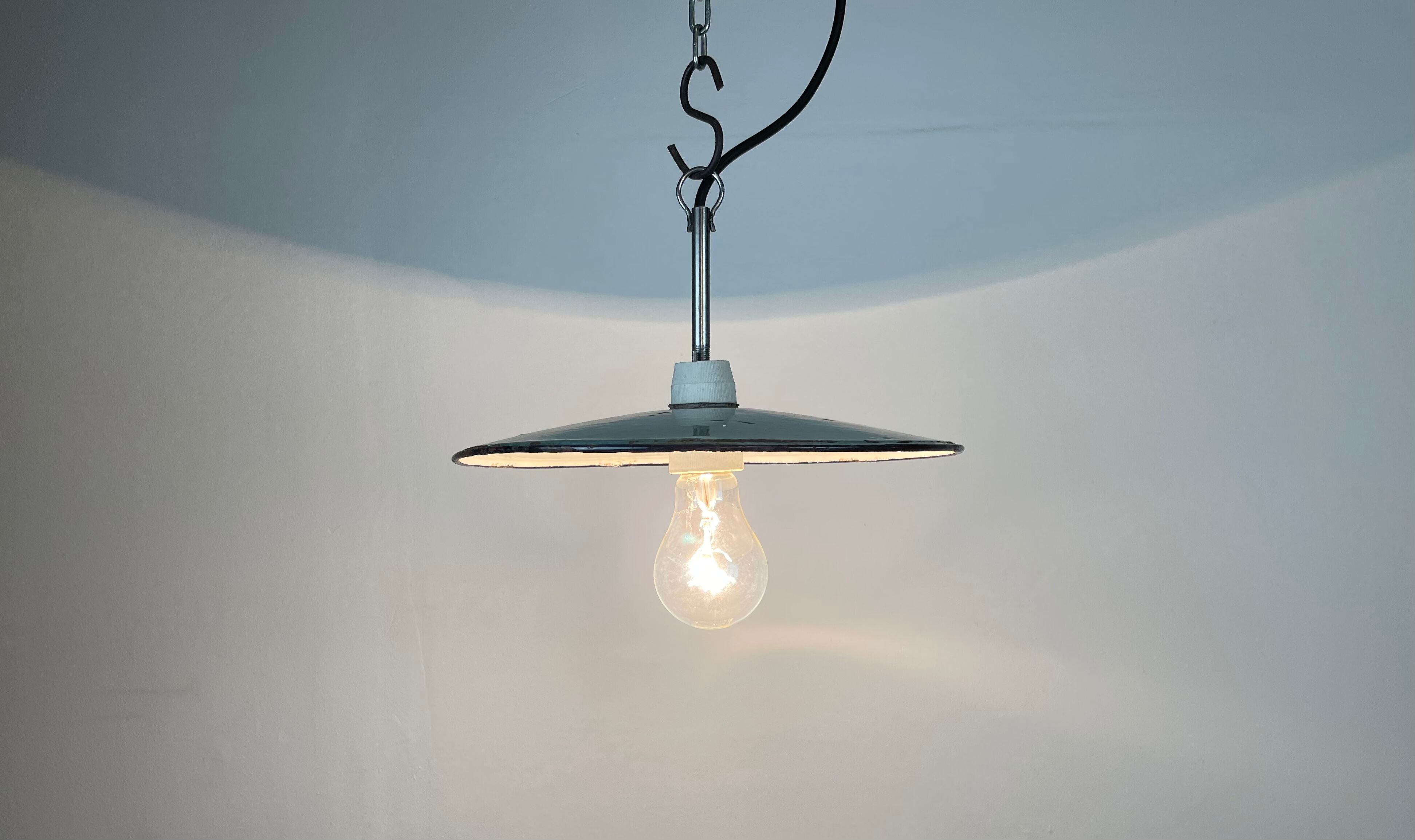 Industrial petrol enamel pendant light, 1970s