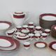 Elegant mid-century Japanese bone china service for 12 in white and noble red