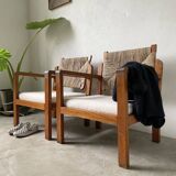 Pair of oak and straw armchairs, reconstruction style