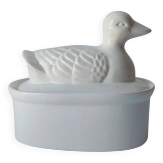 Boîte, terrine vintage en barbotine canard blanche