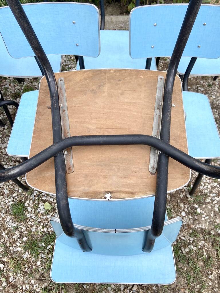 Set of 12 blue formica chairs