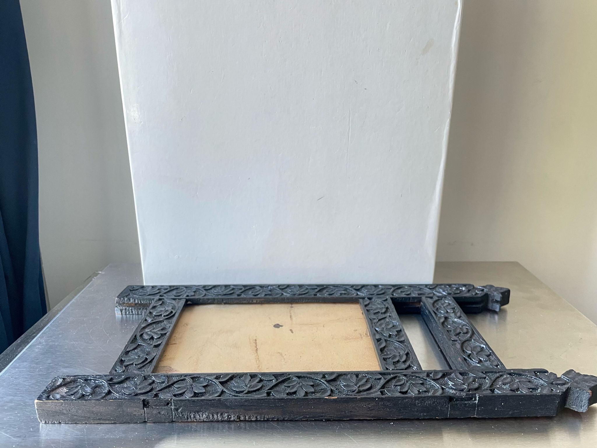 Antique Wooden Picture Frame with flower carvings 42 cm x 19 cm