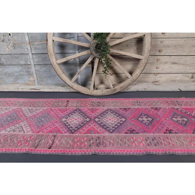1970s vintage Turkish Oushak diamond wool runner