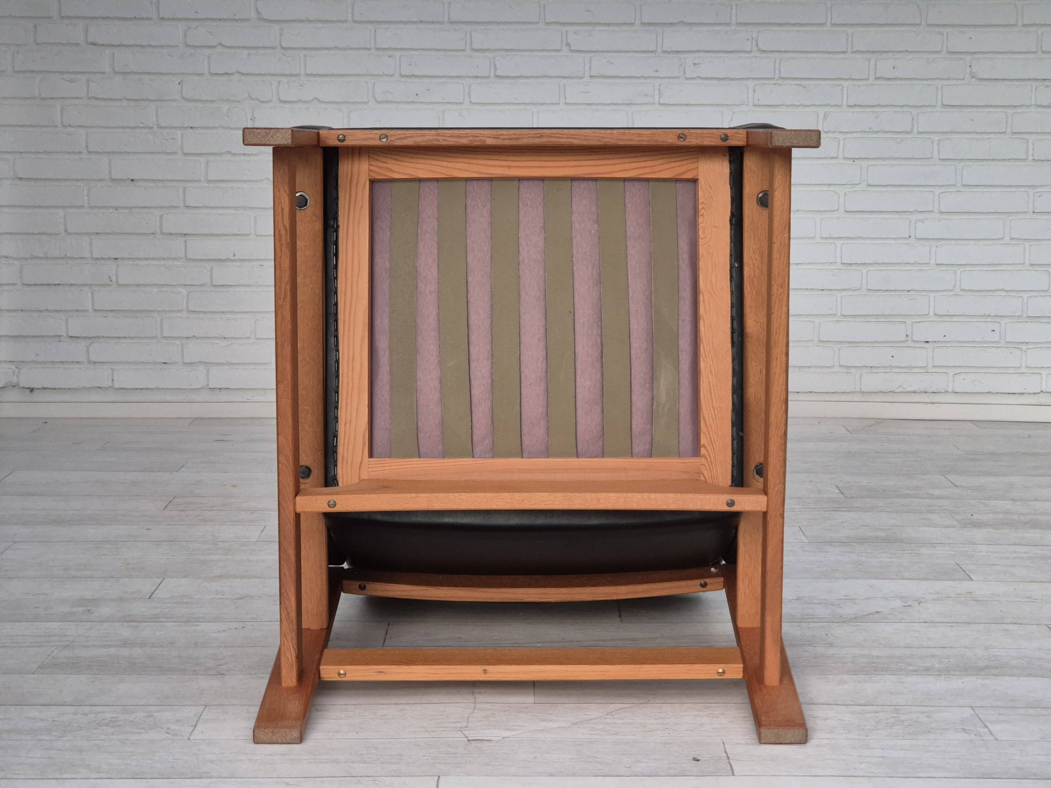 1960s, Danish lounge chair, original condition, furniture leather, solid oak wood.