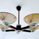 Large Art Deco pendant light in wood and glass, 1930s