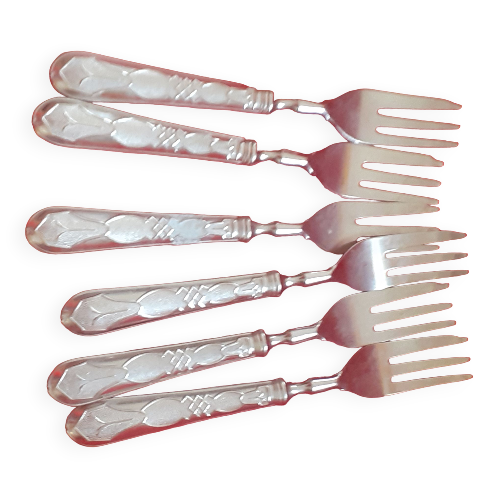 6 Cake forks in silver metal.