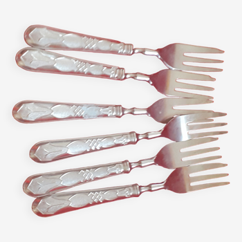 6 Cake forks in silver metal.