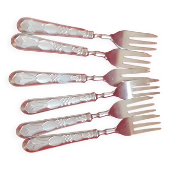 6 Cake forks in silver metal.