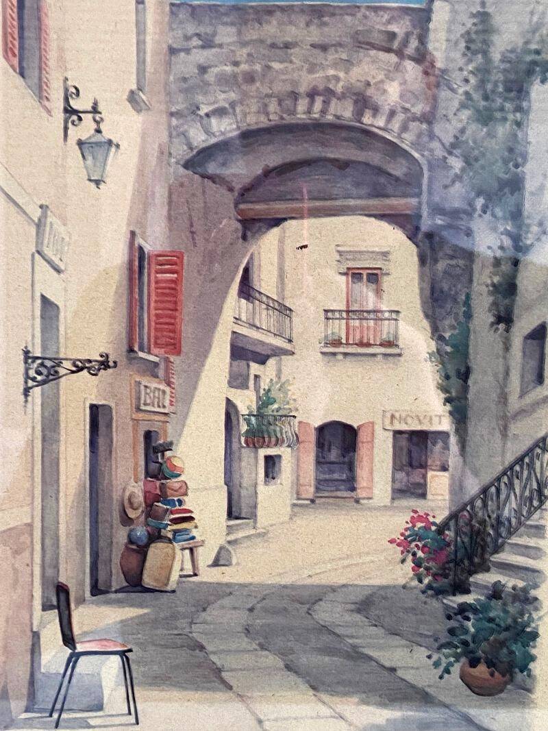 Framed Table Lithograph Watercolour Artist Mario Crippa Italy 70