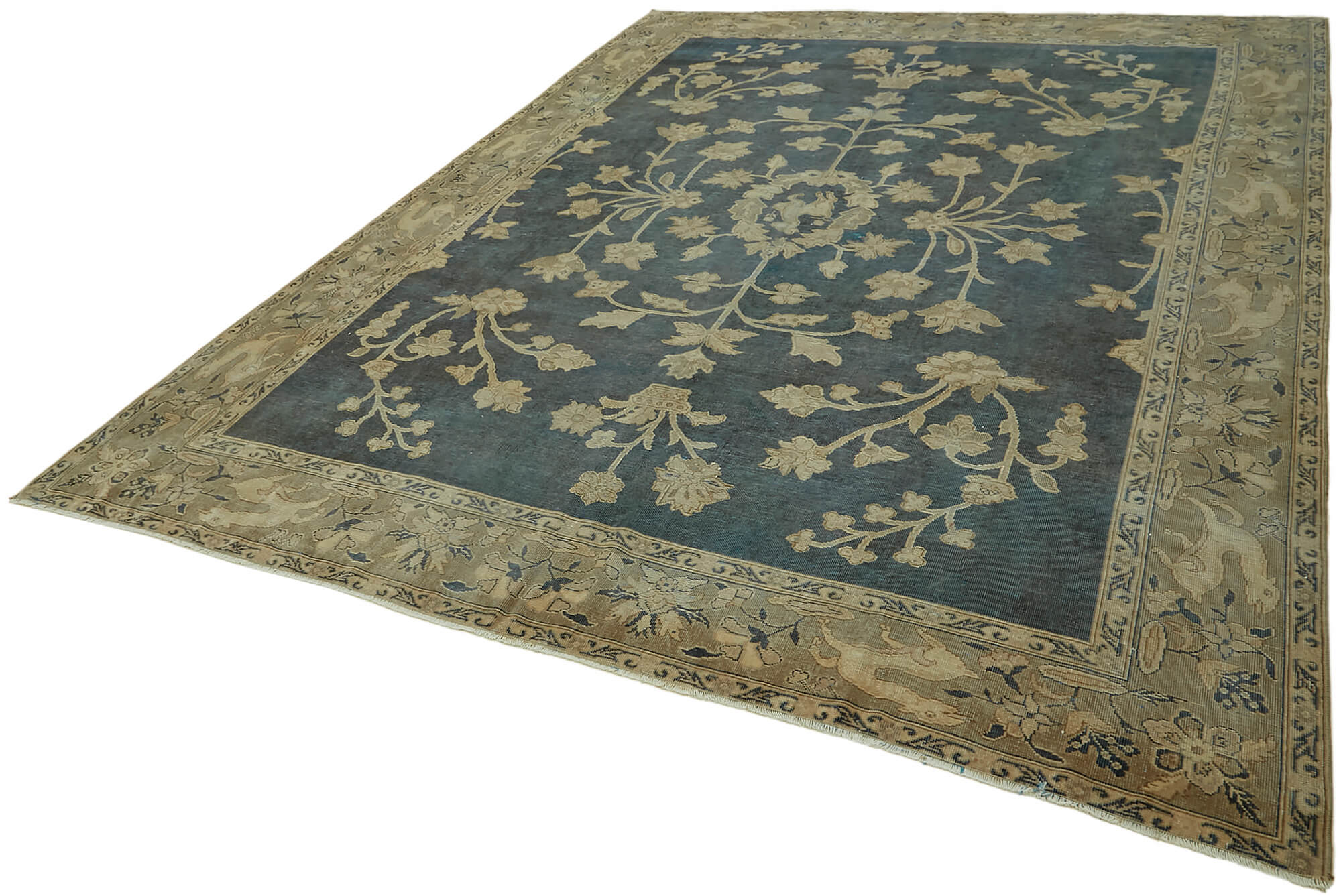 Handmade oriental decorative 1980s 237 cm x 313 cm beige wool carpet