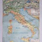 Pedagogical map MDI, 1968, reversible, physical map of Germany and economic map of Italy
