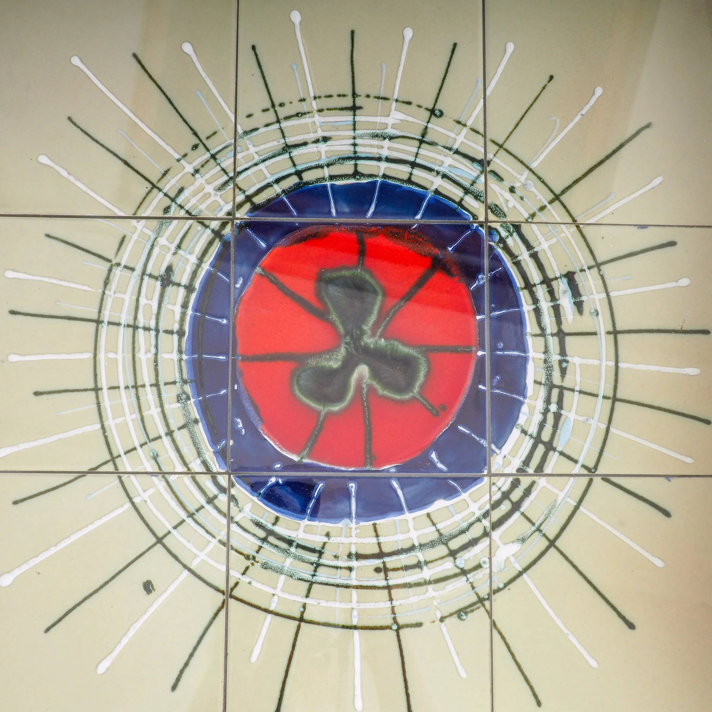 Mid-century round coffee table with ceramic tiles