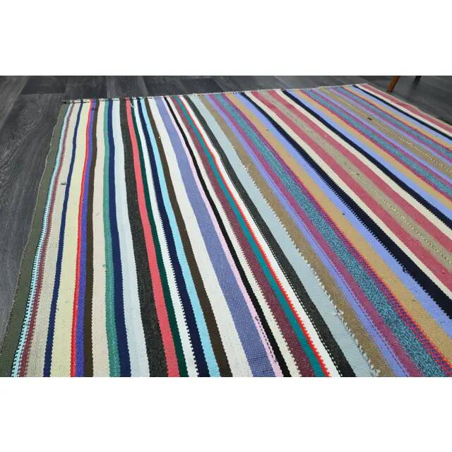 1970s Vintage Turkish Oushak Handmade Wool Cotton Blue Area Rug 179x276