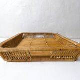 grand plateau en rotin design vintage
