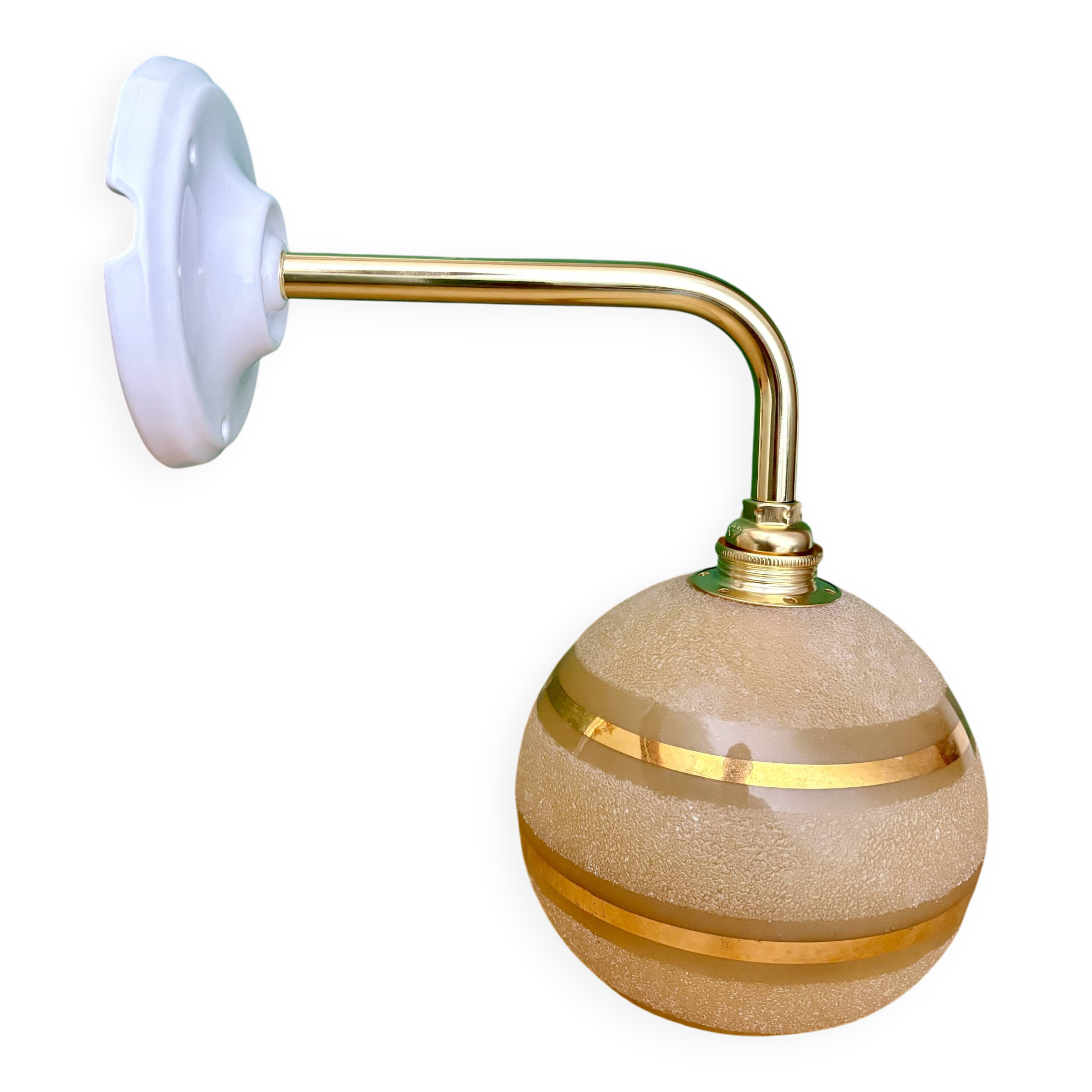 Vintage globe angled wall light in yellow and gold granite glass