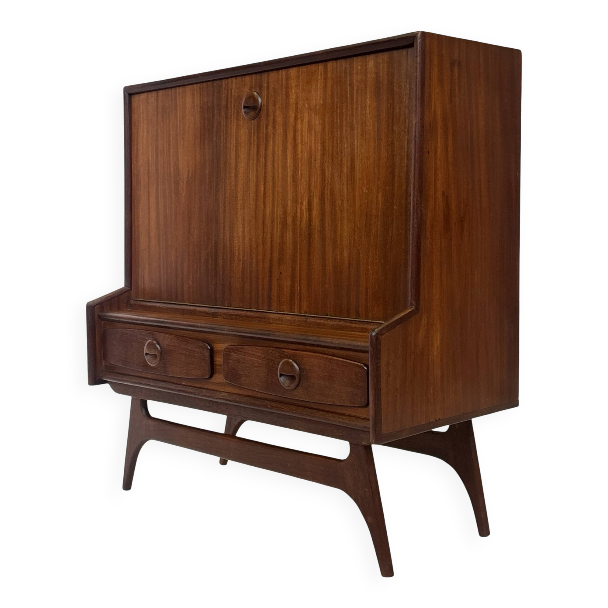 Vintage teak wall cabinet with flap door 1960s design wall unit