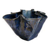 Very special vase in “folded” bluish glazed clay.