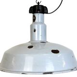 Large Industrial Midcentury Grey Enamel Factory Lamp, 1950s