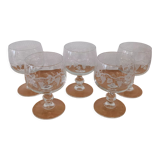 Set of 5 water glasses on feet, grape decoration and Luminarc vine shoot