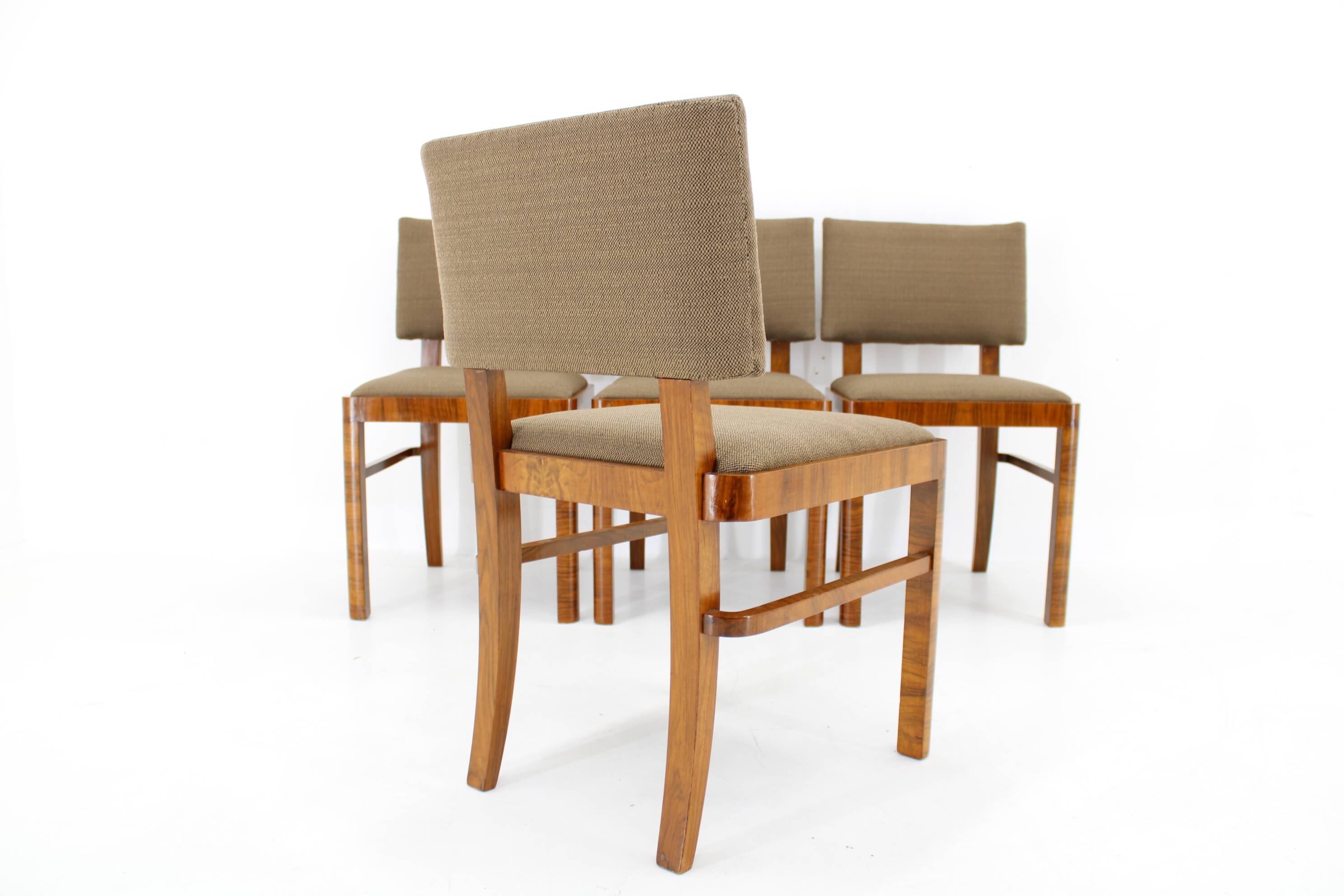 1930s Set of Four Restored Art Deco Dininng Chairs, Czechoslovakia