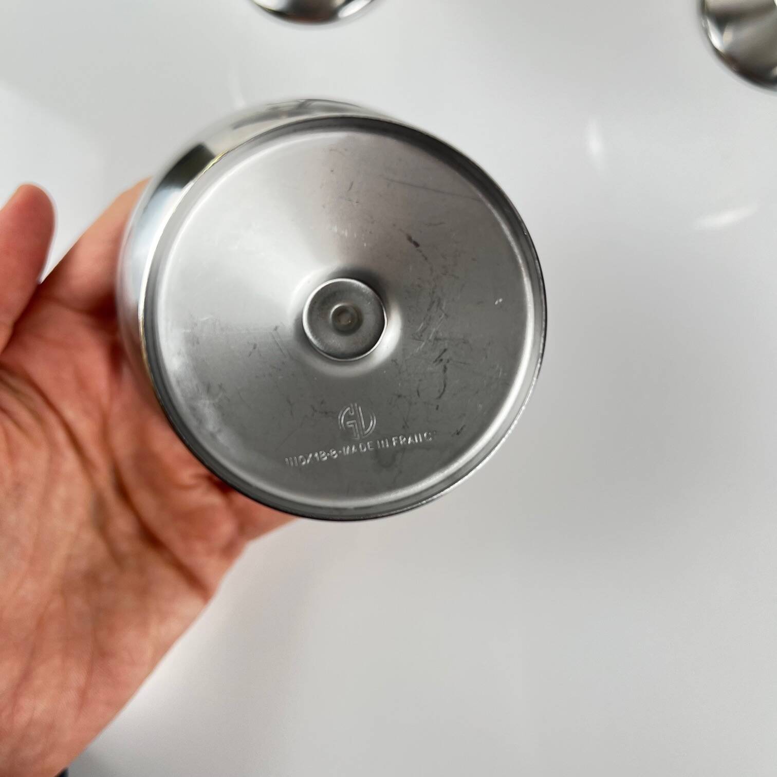 Set of 6 Guy Degrenne stainless steel ice cream cups with spoon