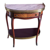 Small demi-lune console table in Louis XVI style made of mahogany and marble.