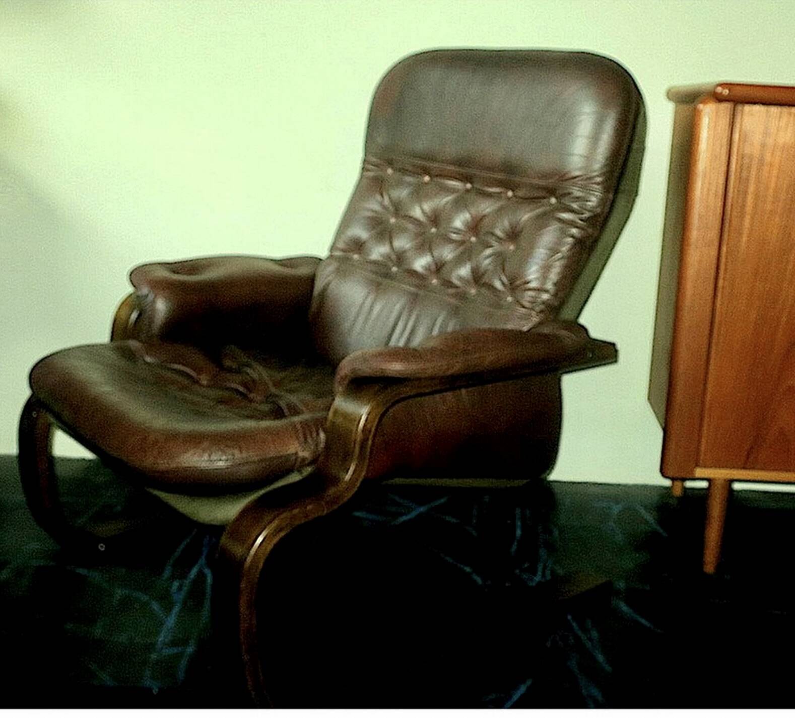 Mid century Scandinavian cantilever leather lounge chair and ottoman, 1960s