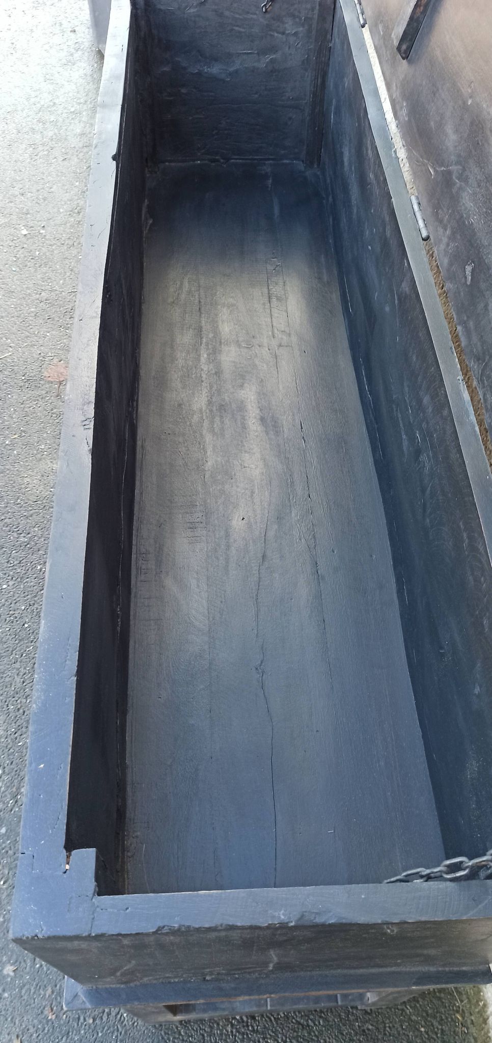 Console in old black wood with integrated chest