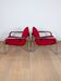 Pair of Italian armchairs in chromed metal and red fabric, 1970