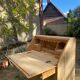 Antique English scriban secretary desk in solid pine.