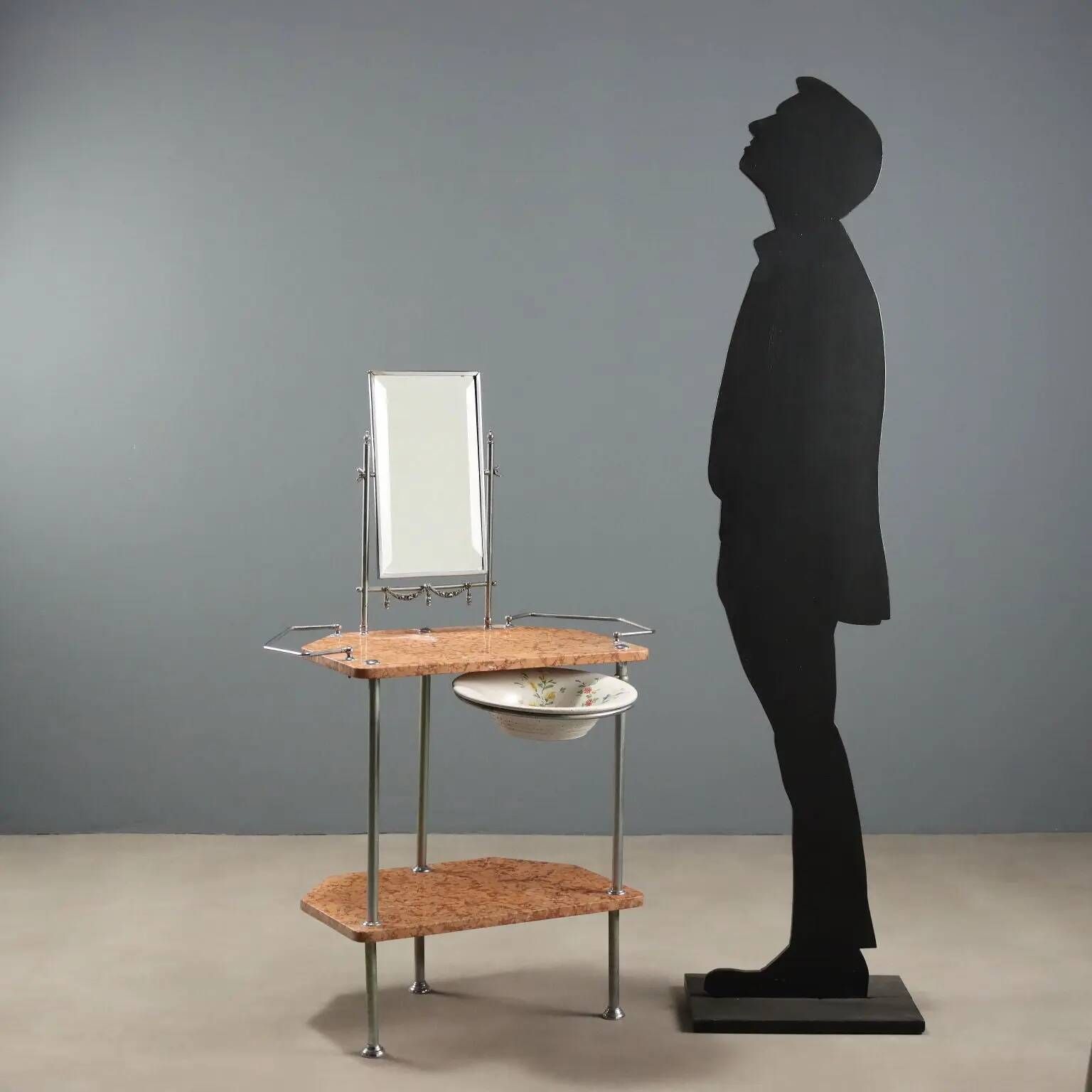Antique metal and marble dressing table with mirror, Italy, 20th century.