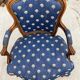 Bergère armchair Louis XV blue silk fabric embroidered