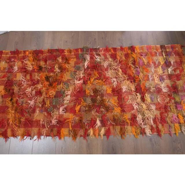 Vintage Turkish Oushak Handmade Wool Cotton Red Kilim Runner 86x231