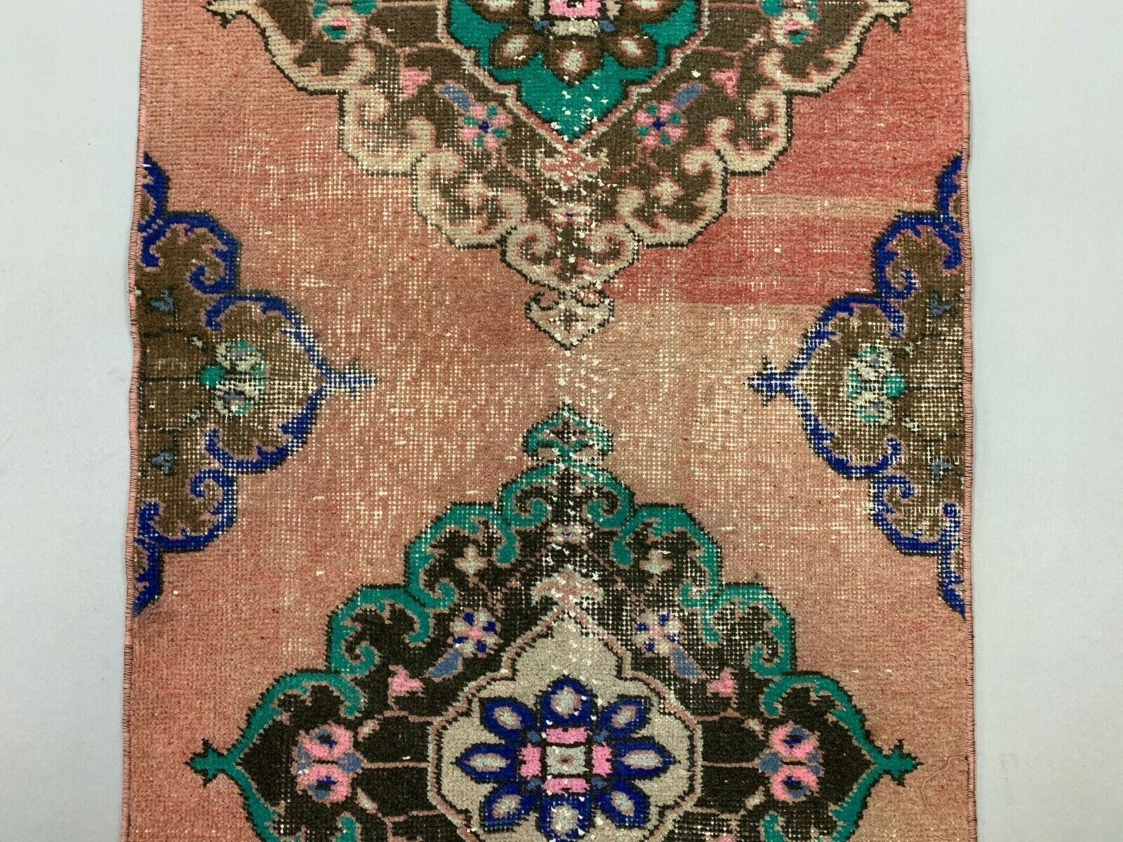 Distressed Turkish Runner 380x72 cm wool Vintage Tribal Rug Pink Green