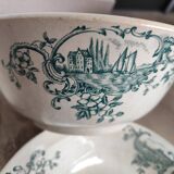 Trio of dishes: Salad bowl, Vegetable dish & Deep plate Faïence de Lyon Model