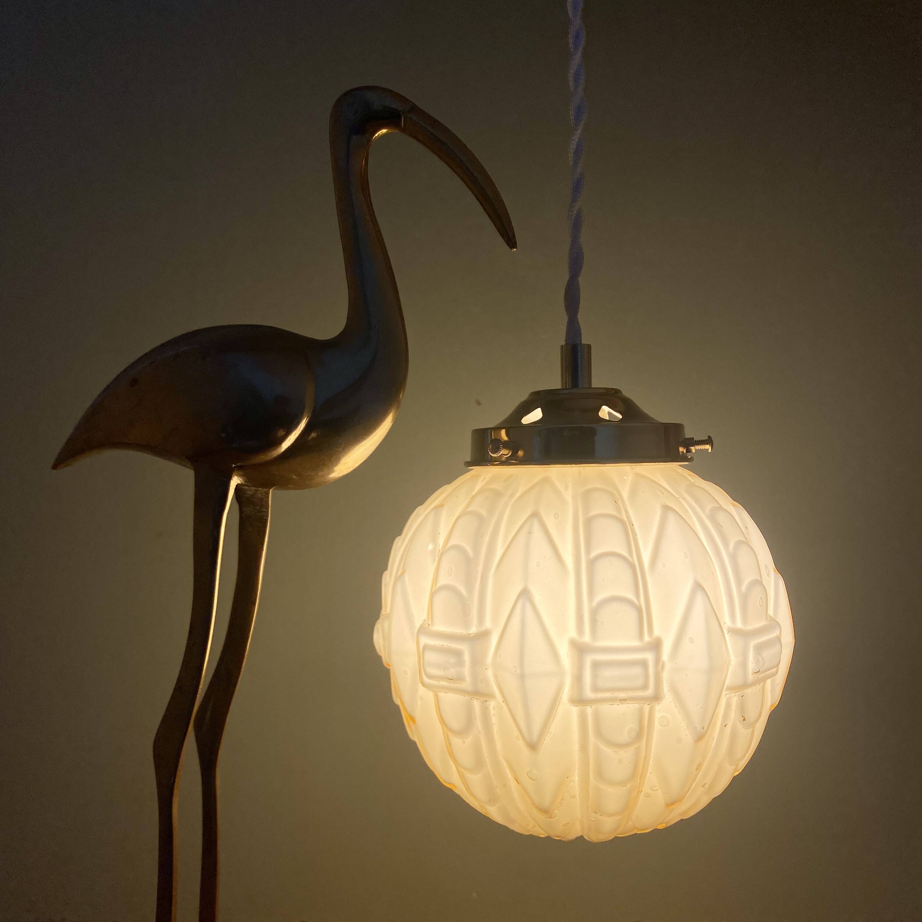 Vintage globe pendant light in pale yellow opaline