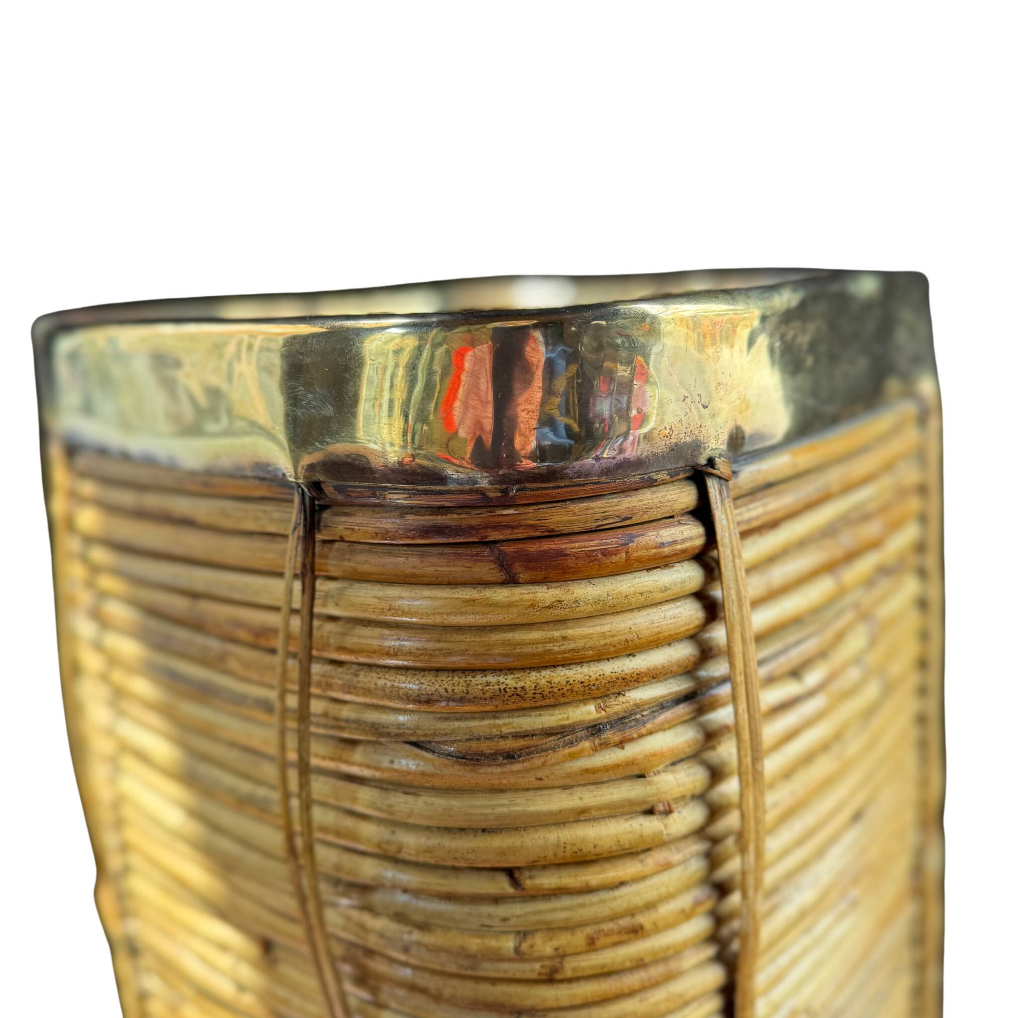 Rattan & Brass Planter | Italy 1970s