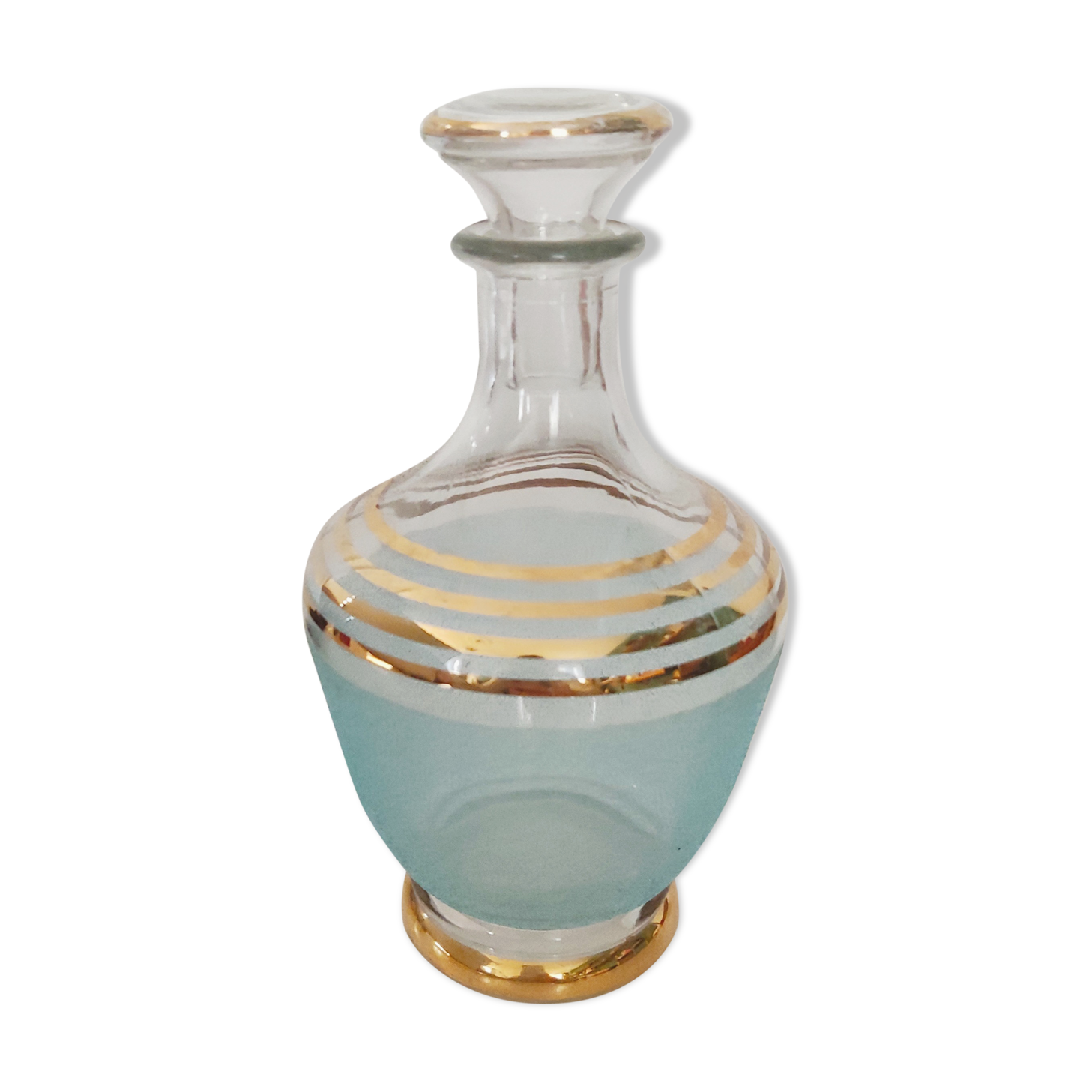 Blue and gold glass decanter