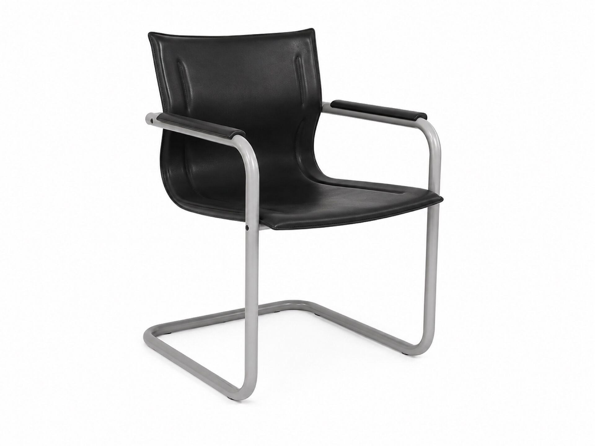 Set of 6 Matteo Grassi armchairs in black leather, Italy, 1980s.