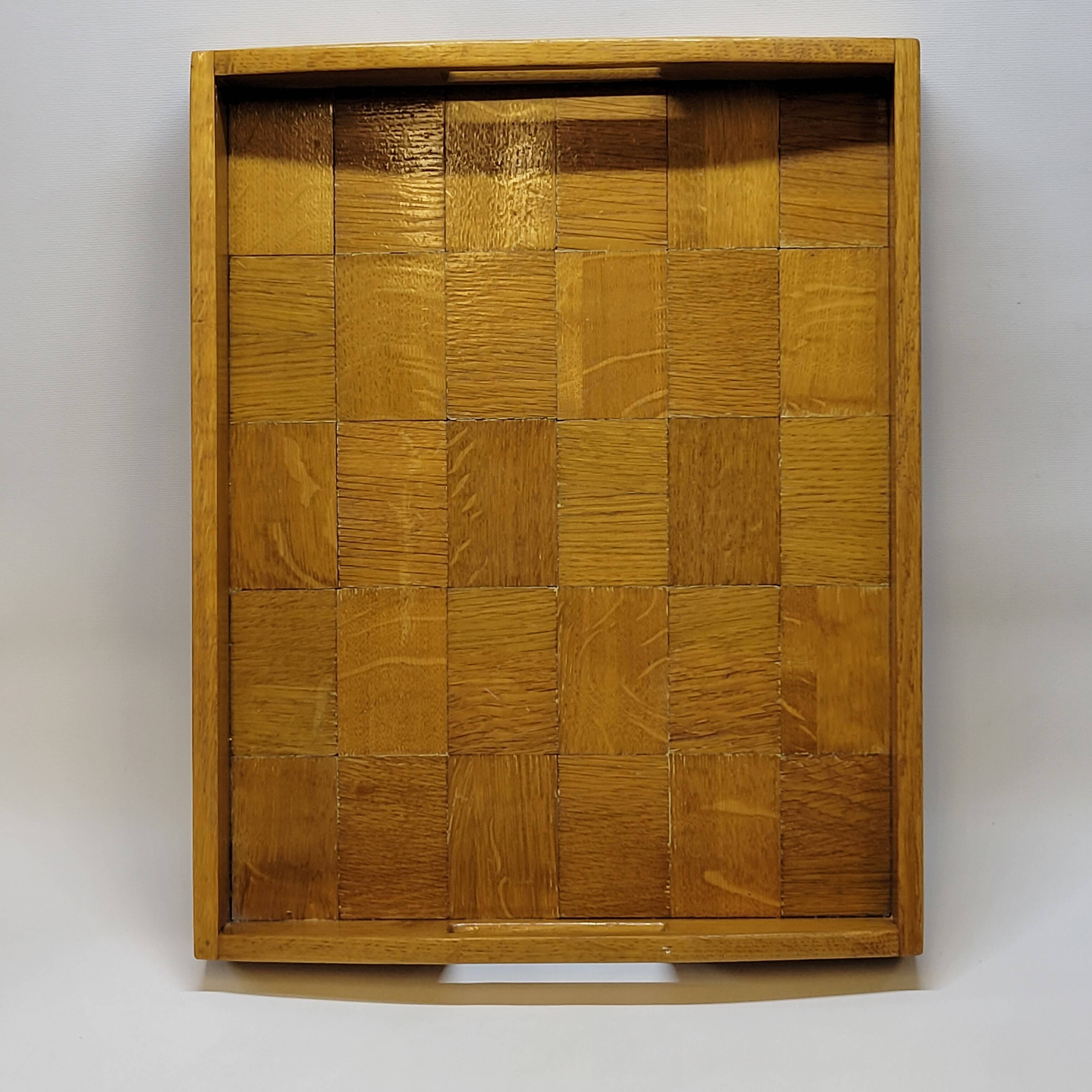 Vintage scandinavian serving tray in marquetry wood