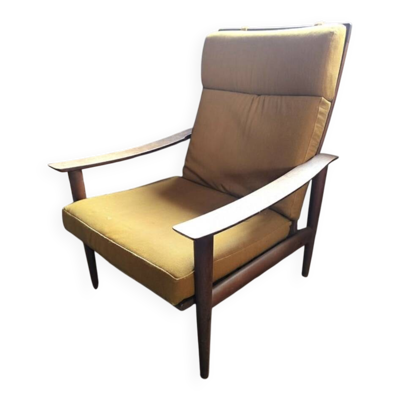 Fauteuil scandinave avec coussins jaunes d'origine années 50/60