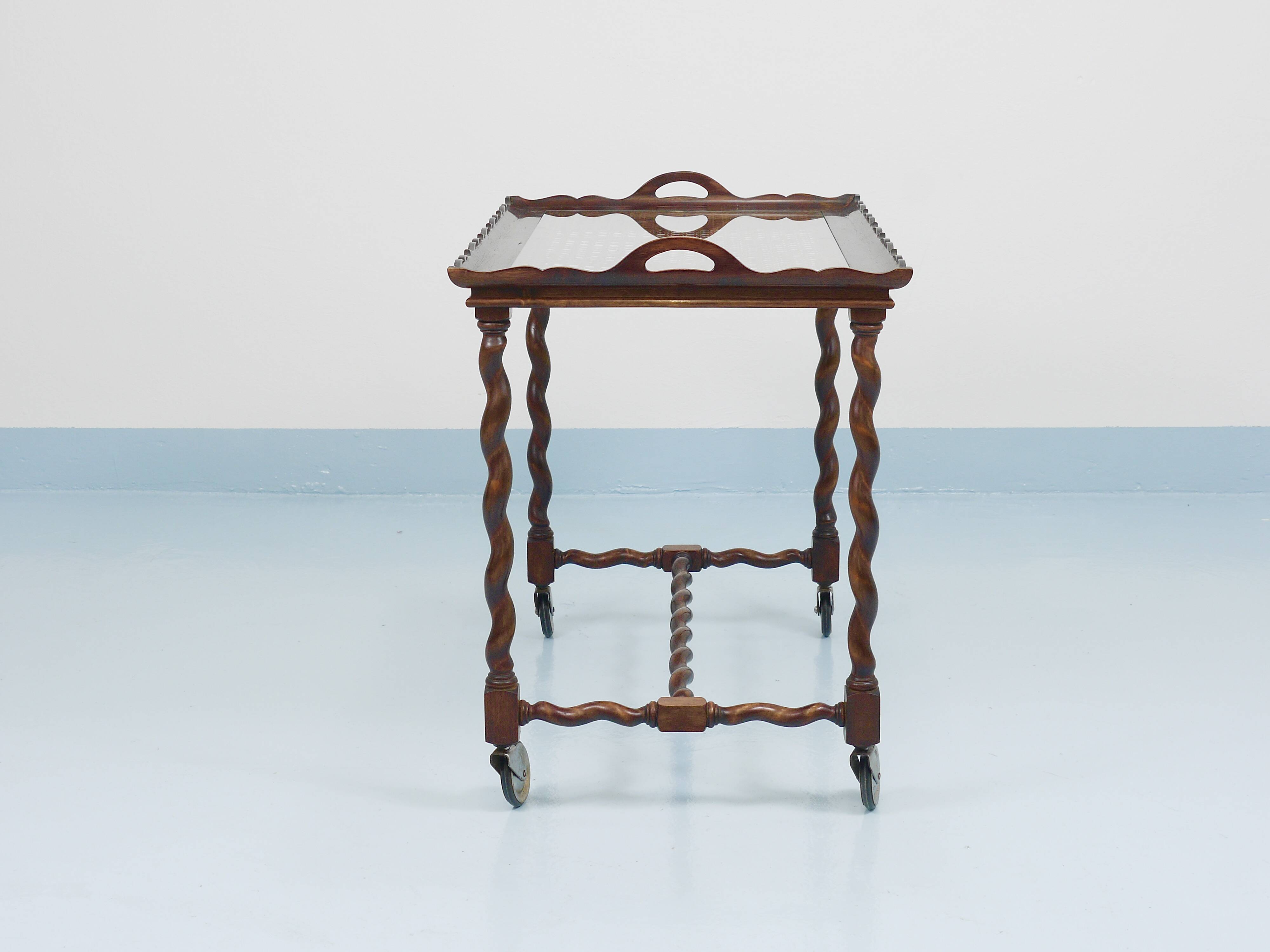 Antique Neo-Baroque Italian Barley Twist Bar Cart Serving Trolley, 1920s