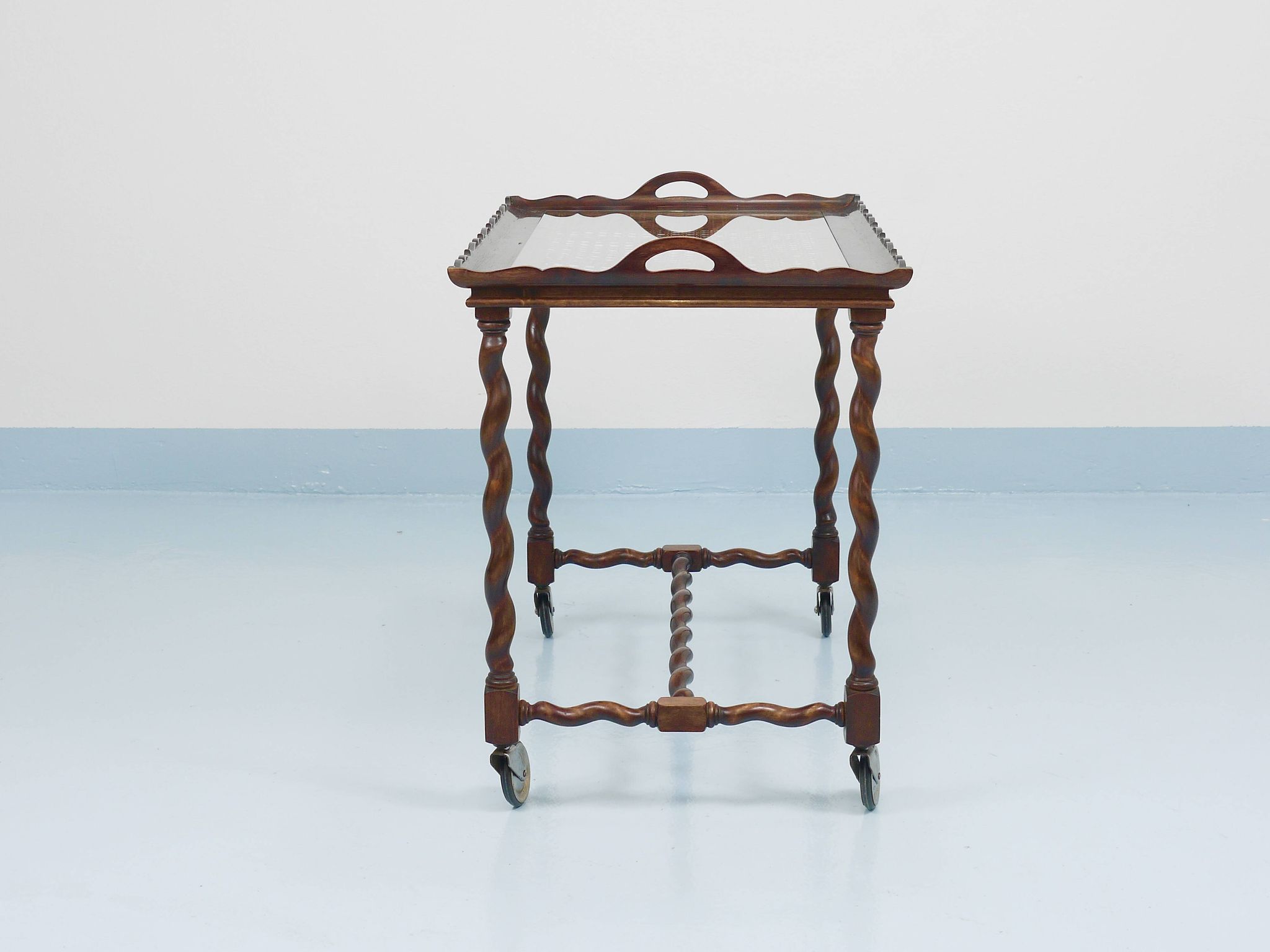 Antique Neo-Baroque Italian Barley Twist Bar Cart Serving Trolley, 1920s
