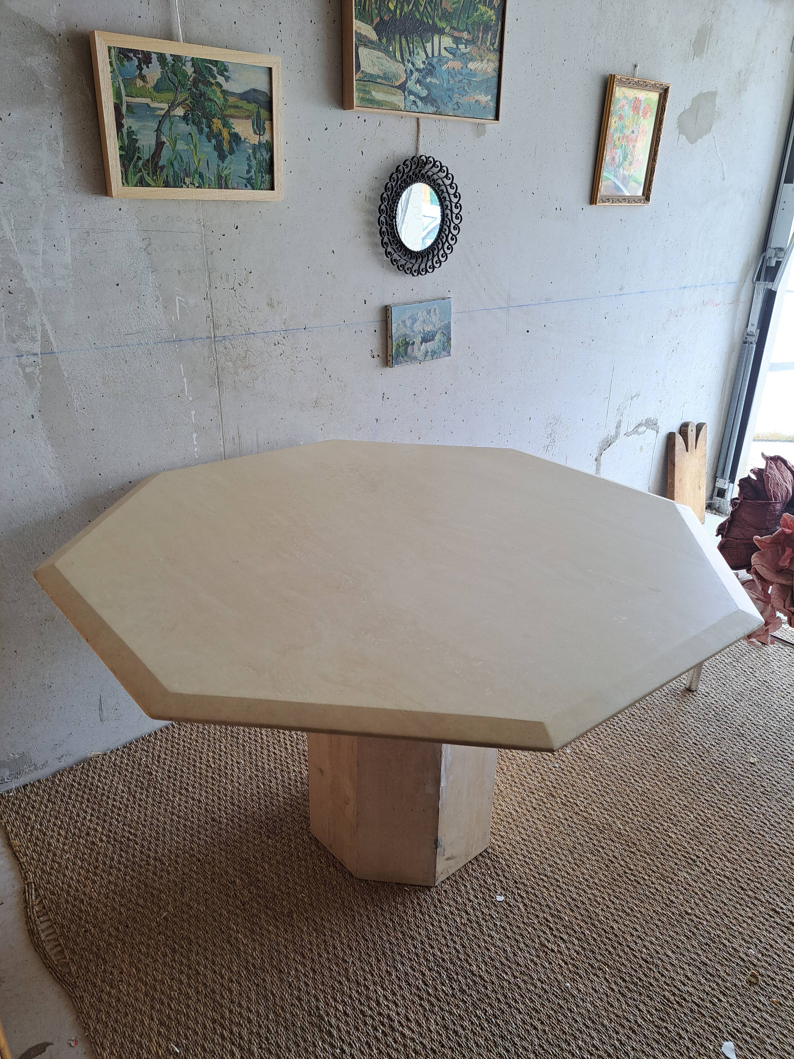 Hexagonal travertine dining table 80s