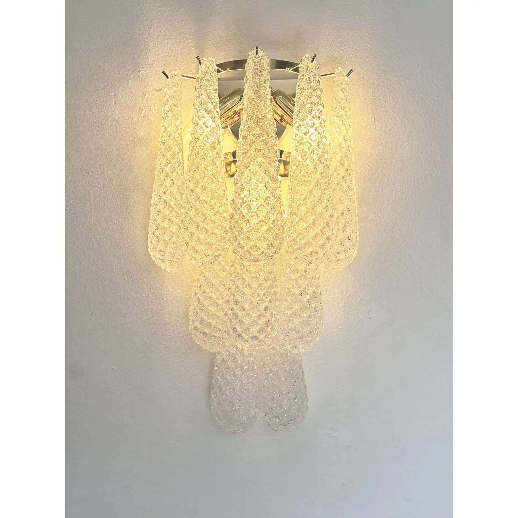 Clear “Conchiglie” Murano Glass Gold Wall Sconce by Simoeng