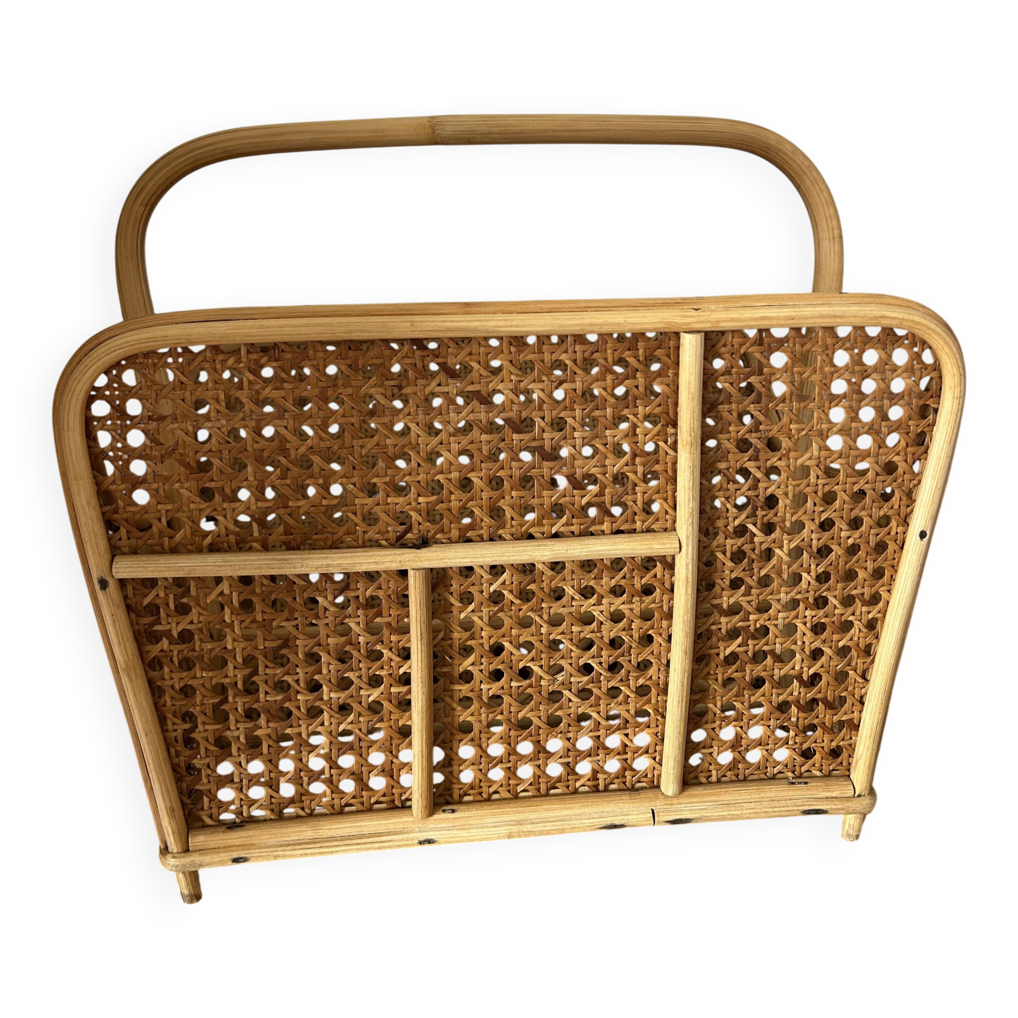 Rattan and cane magazine rack from the 1960s.