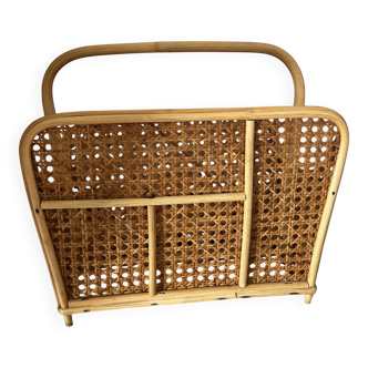 Rattan and cane magazine rack from the 1960s.