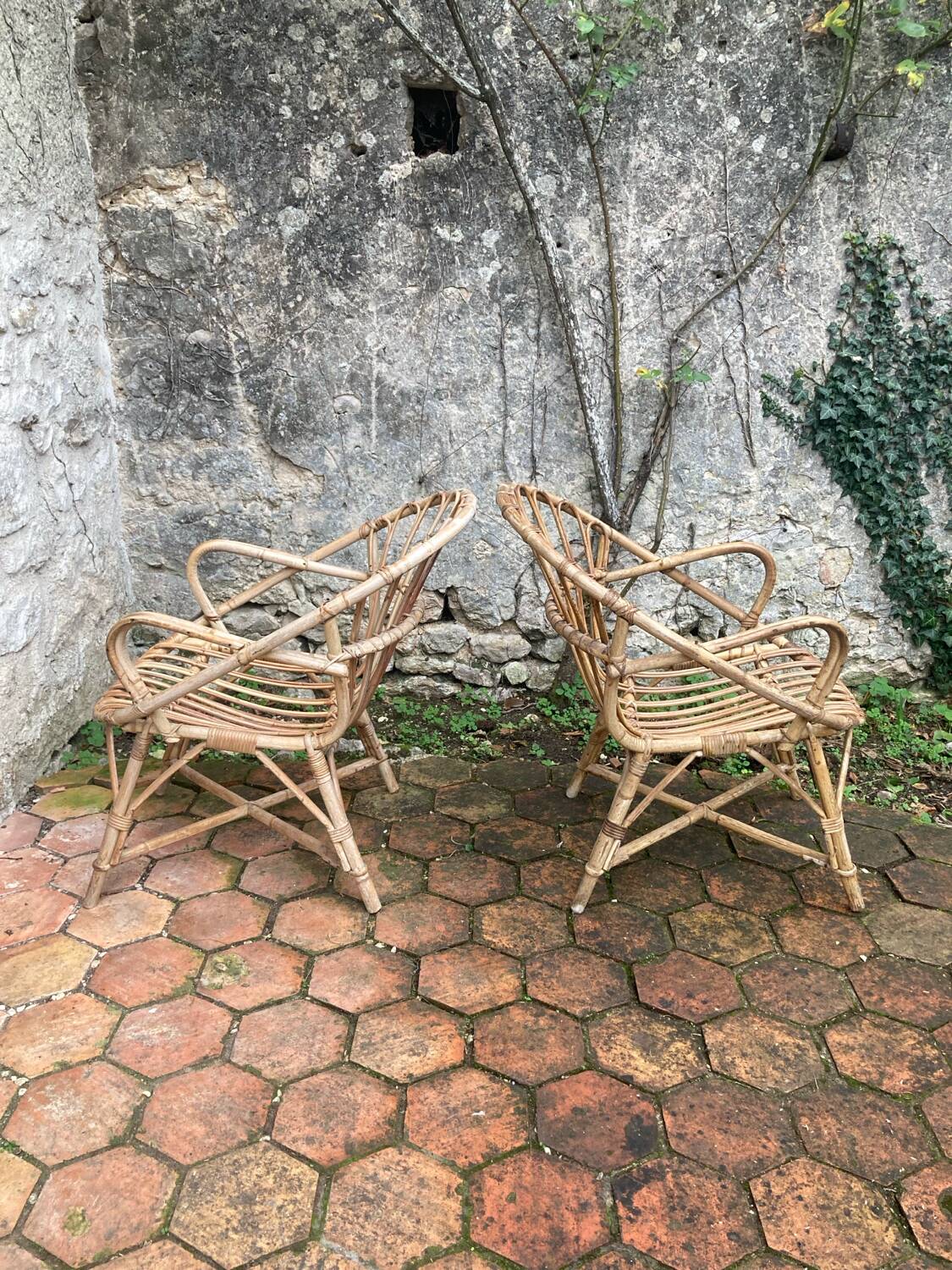 Pair of vintage rattan armchairs